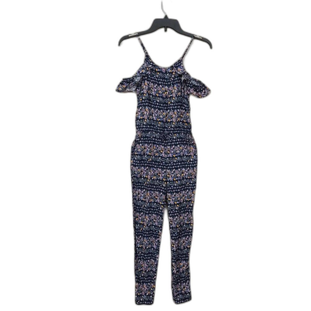 Old Navy Girls Jumpsuit Large 10-12 Blue Purple Sleeveless Floral Casual